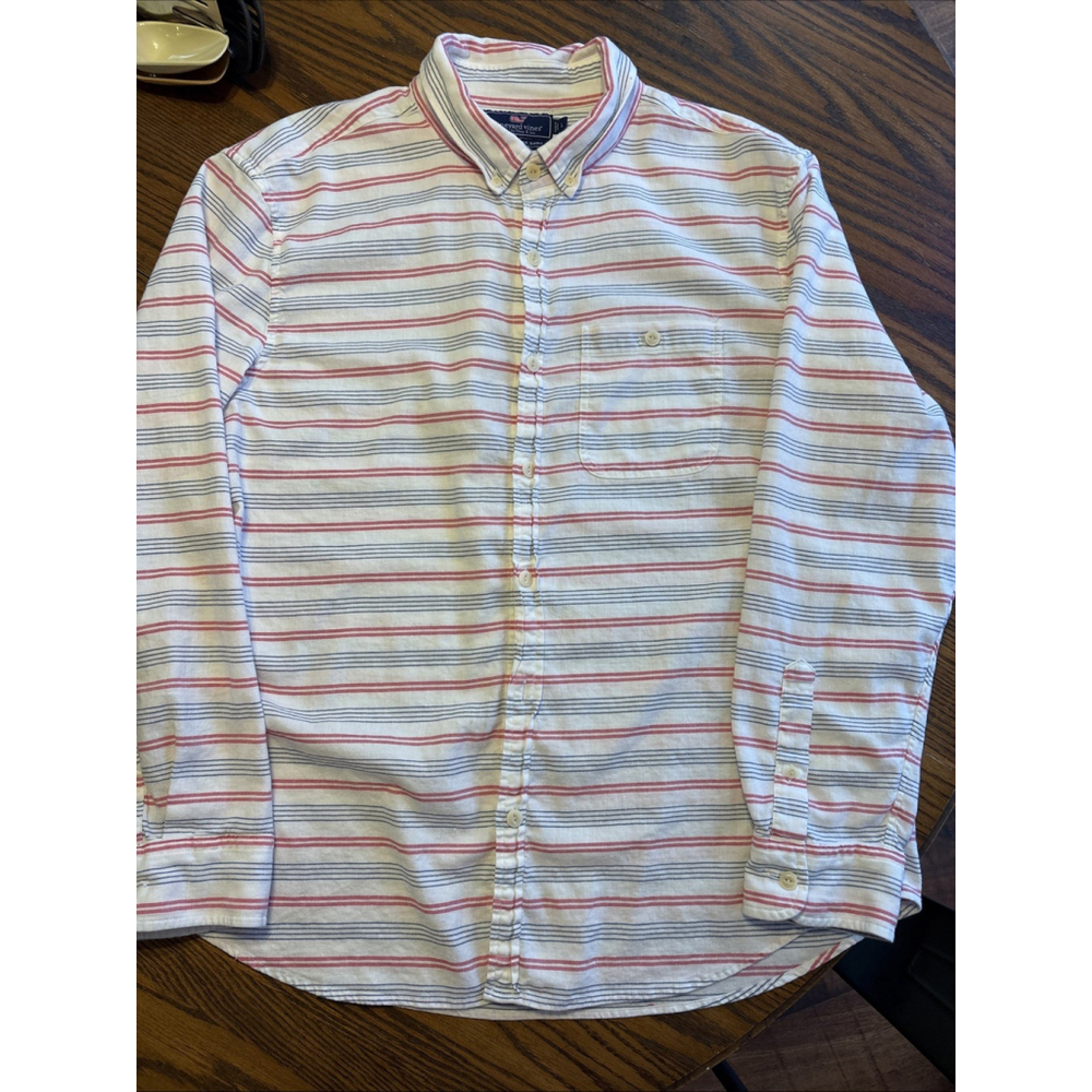 vineyard vines mens slim longshore long sleeve shirt Large **see pic for spot**